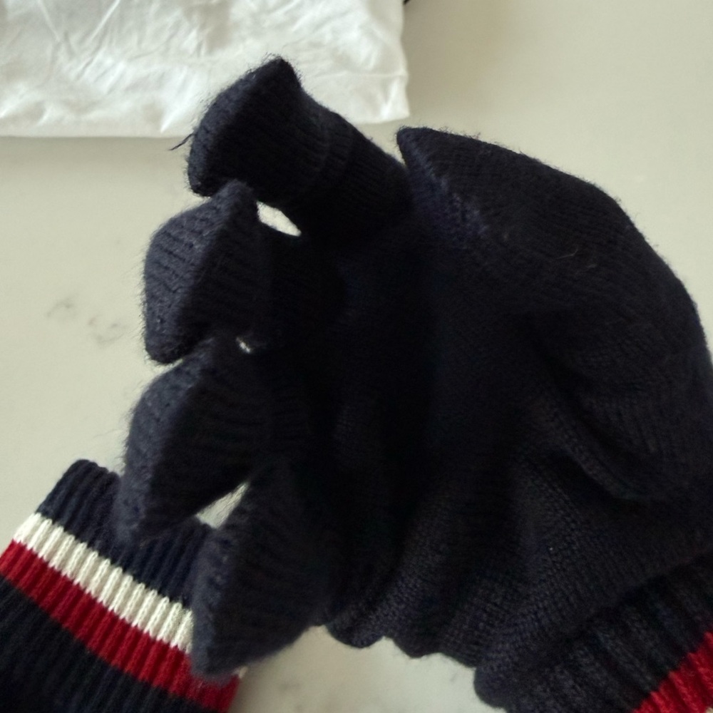 AUTH Moncler Logo Patch Striped Wool Gloves, Size L, Made In Italy - Picture 7 of 8